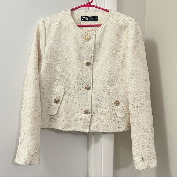 ZARA CROPPED FOIL GOLDEN BLAZER Size Extra Large XL - Picture 9 of 11